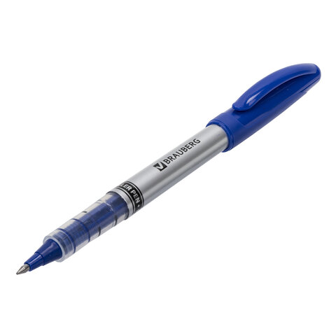 Ручка-роллер BRAUBERG "Control", СИНЯЯ, корпус серебристый, узел 0,5 мм, линия письма 0,3 мм