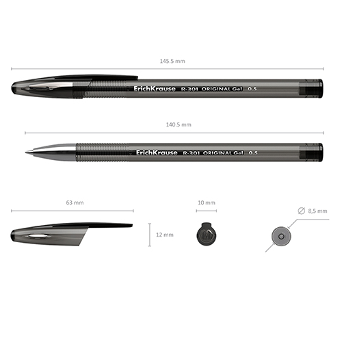 Ручка гелевая " Erich Krause " R-301 Original черная 0,5мм рифленый держатель, металлический наконеч