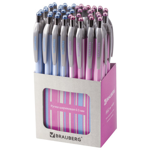 Ручка шариковая автоматическая BRAUBERG "Sakura", корпус ассорти, узел 0,5 мм, линия письма 0,3 мм