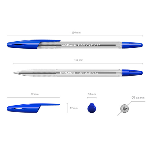 Ручка шариковая " Erich Krause " R-301 Classic Stick синяя 1,0мм, шестигранная, рифленый держатель, 