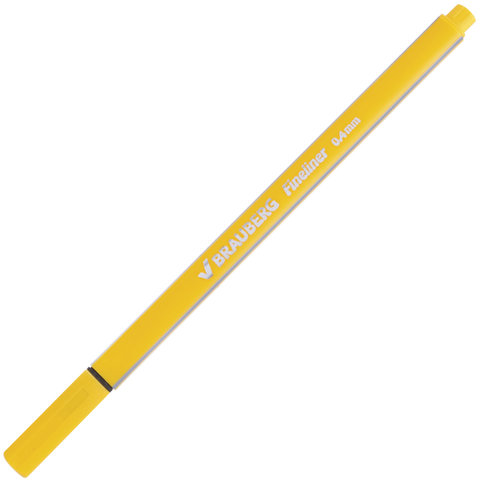 Ручка капиллярная (линер) BRAUBERG "Aero", ЖЕЛТАЯ, трехгранная, металлический наконечник, линия пись