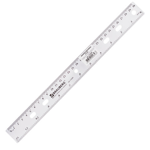 Линейка пластиковая 30 см, BRAUBERG "Crystal", прозрачная