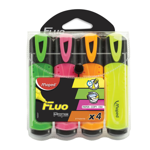 Набор текстовыделителей MAPED (Франция) 4 шт., АССОРТИ, "Fluo Pep's Classic", линия 1-5 мм