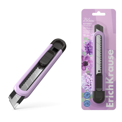 Нож канцелярский Erich Krause Butterfly Pastel Bloom auto-lock 18мм