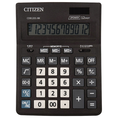 Калькулятор настольный CITIZEN CDB1201BK bussiness line, 12 разрядов, двойное питание, 157x200 мм