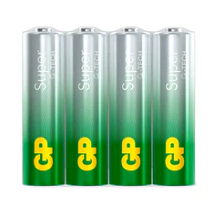 Батарейки КОМПЛЕКТ 4 шт., GP Super G-Tech, AA (LR06, 15 А), алкалиновые, пальчиковые, в пленке
