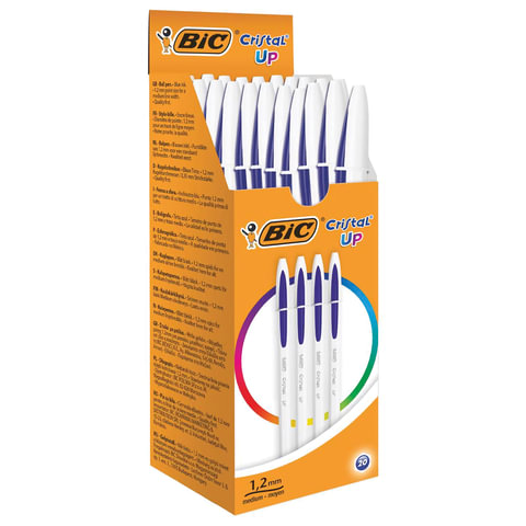 Ручка шариковая BIC "Cristal UP", СИНЯЯ, корпус белый, узел 1,2 мм, линия письма 0,35 мм