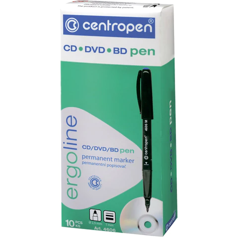 Маркер для CD и DVD ЧЕРНЫЙ CENTROPEN 4606, трехгранная форма захвата, тонкий, 1 мм