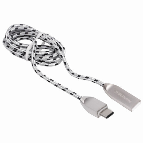 Кабель USB 2.0-Type-C, 1 м, SONNEN Premium, медь, передача данных и быстрая зарядка