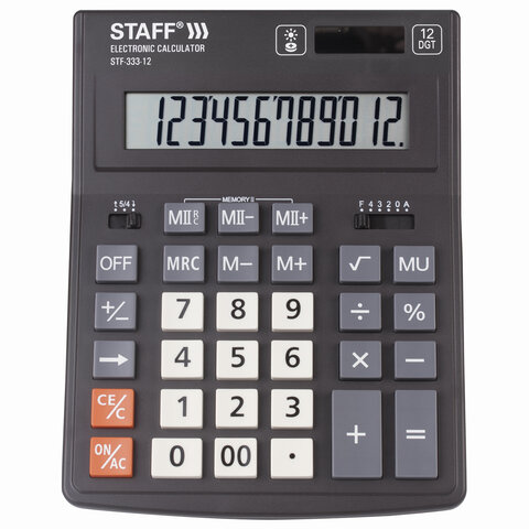 Калькулятор настольный STAFF PLUS STF-333 (200x154 мм), 12 разрядов, двойное питание