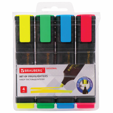 Набор текстовыделителей BRAUBERG 4 шт., АССОРТИ, "ORIGINAL", линия 1-5 мм