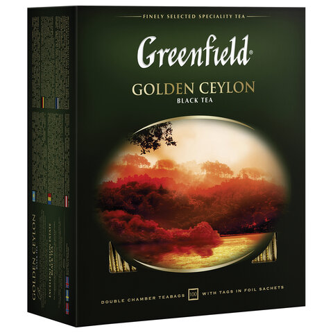 Чай GREENFIELD "Golden Ceylon", черный, 100 пакетиков в конвертах по 2 г