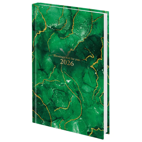 Ежедневник датированный 2026 145х215 мм, А5, STAFF, ламинированная обложка, "Green Marble"
