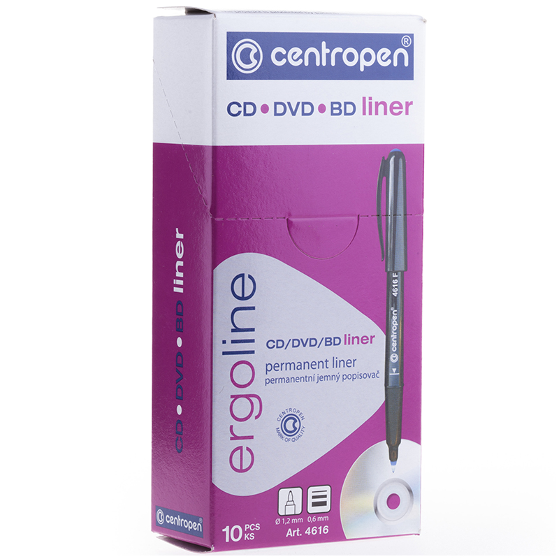 Маркер для CD/DVD Centropen 4616, мин линия 0,6 мм, черный