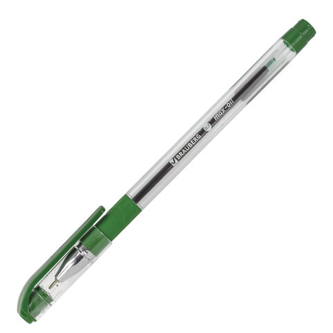 Ручка шариковая масляная с грипом BRAUBERG "Max-Oil", ЗЕЛЕНАЯ, игольчатый узел 0,7 мм, линия письма 