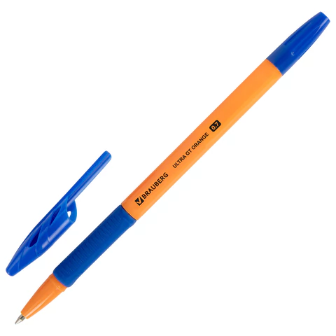 Ручка шариковая с грипом BRAUBERG "ULTRA GT ORANGE", СИНЯЯ, корпус оранжевый, линия 0,35 мм