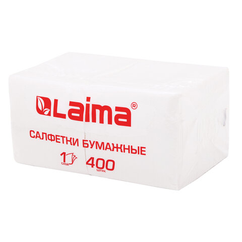 Салфетки бумажные 400 шт., 24х24 см, "Big Pack", белые, 100% целлюлоза, LAIMA