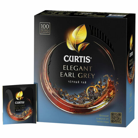 Чай CURTIS "Elegant Earl Grey" черный с бергамотом и цедрой цитрусовых, 100 пакетиков в конвертах по