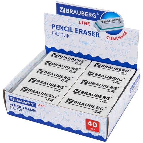 Ластик BRAUBERG "Line", 57х18х8 мм, белый, прямоугольный, скошенные края