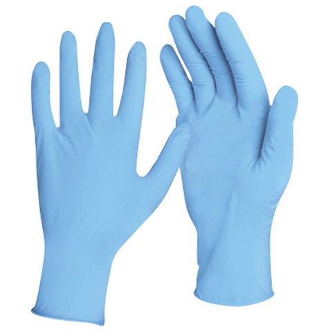 Перчатки нитриловые голубые, 50 пар (100 шт.), неопудренные, прочные, размер L (большой), LAIMA