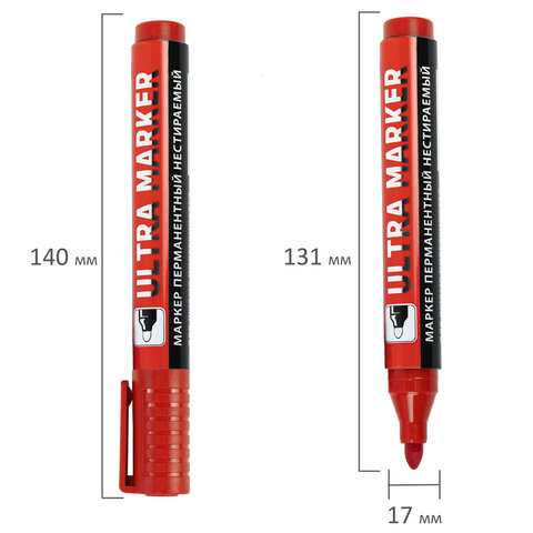 Маркер перманентный ULTRA MARKER, КРАСНЫЙ, 3,5 мм, с клипом, BRAUBERG