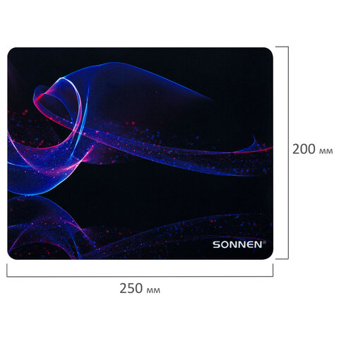 Коврик для мыши SONNEN "NEON WAVE" резина + ткань, 250х200х2 мм