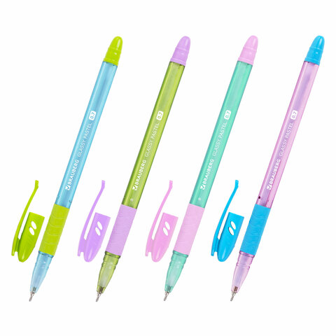 Ручка шариковая масляная с грипом BRAUBERG GLASSY PASTEL MIX, СИНЯЯ, корпус ассорти, линия 0,35 мм