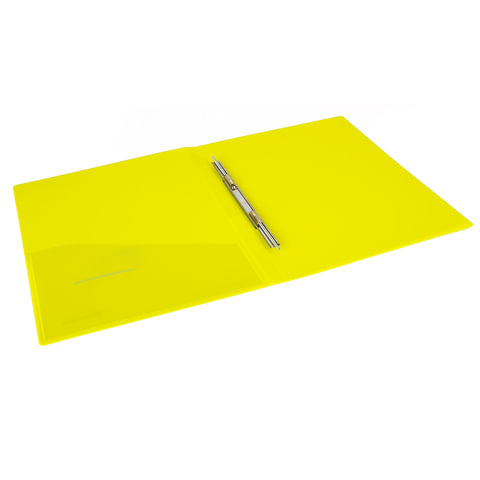 Папка с металлическим скоросшивателем и внутренним карманом BRAUBERG "Neon", 16 мм, желтая, до 100 л