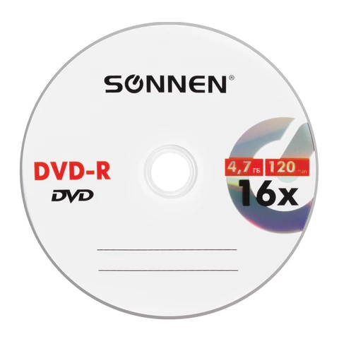 Диск DVD-R SONNEN, 4,7 Gb, 16x, бумажный конверт (1 штука)