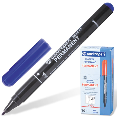 Маркер перманентный CENTROPEN 2846, СИНИЙ, тонкий наконечник, 1 мм