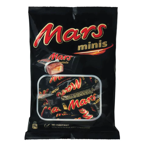Батончики шоколадные мини MARS "Minis" с нугой и карамелью в молочном шоколаде, 182 г
