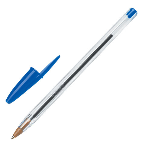 Ручка шариковая BIC "Cristal", СИНЯЯ, корпус прозрачный, узел 1 мм, линия письма 0,32 мм
