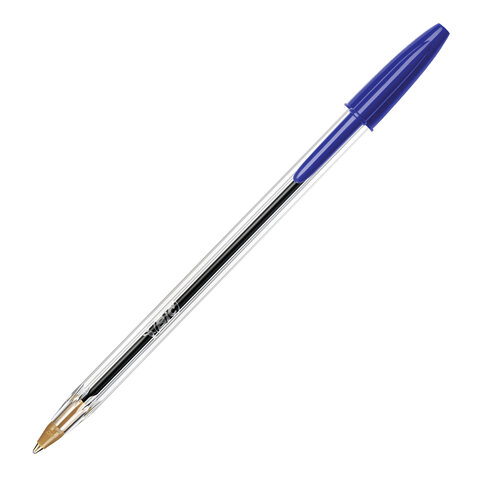 Ручка шариковая BIC "Cristal", СИНЯЯ, корпус прозрачный, узел 1 мм, линия письма 0,32 мм