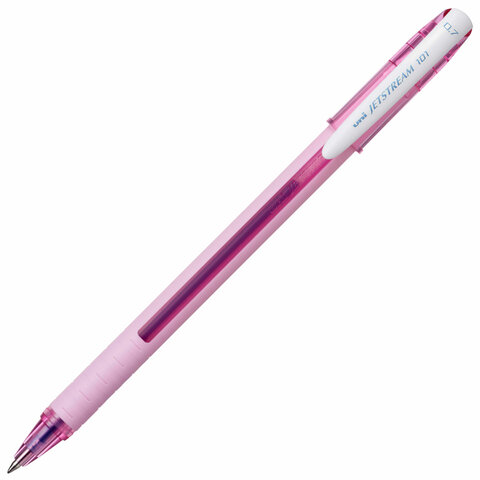 Ручка шариковая масляная с грипом UNI "JetStream", СИНЯЯ, корпус розовый, линия 0,35 мм