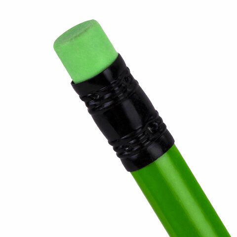 Карандаш чернографитный BRAUBERG, 1 шт., "Neon", HB, трехгранный, с ластиком, корпус неоновый ассорт