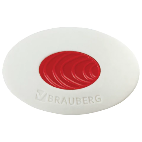Ластик BRAUBERG "Oval PRO", 40*26*8мм, овальный, красный пластиковый держатель