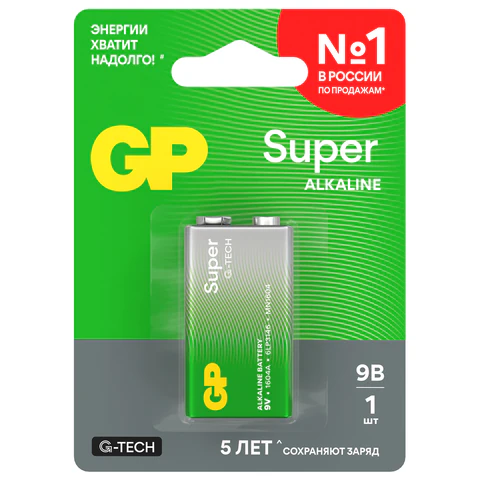 Батарейка 1 шт., GP Super G-Tech, Крона (6LR61, 6LF22, 1604A), алкалиновая, блистер
