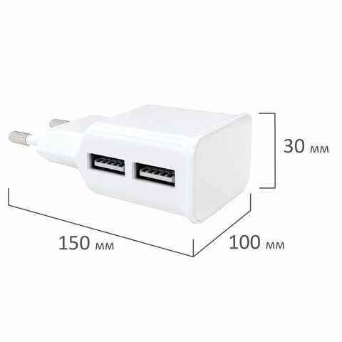 Зарядное устройство сетевое (220 В) RED LINE NT-2A, 2 порта USB, выходной ток 2,1 А, белое