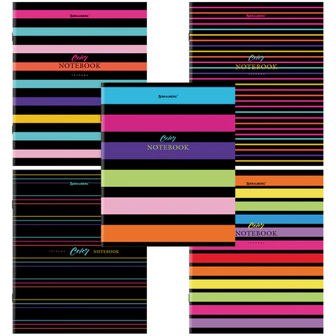Тетрадь А5, 96 л., BRAUBERG, скоба, клетка, глянцевая ламинация, "Color Stripes"