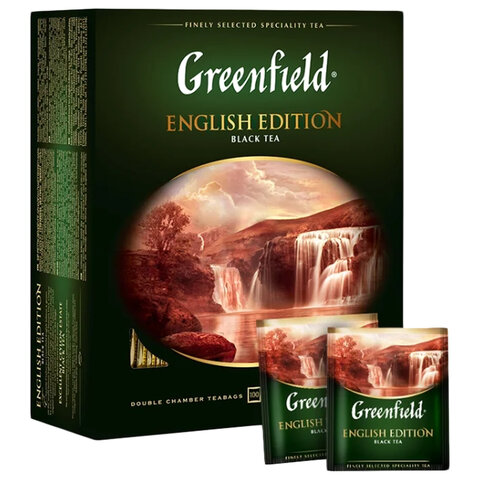 Чай GREENFIELD "English Edition" черный цейлонский, 100 пакетиков в конвертах по 2 г