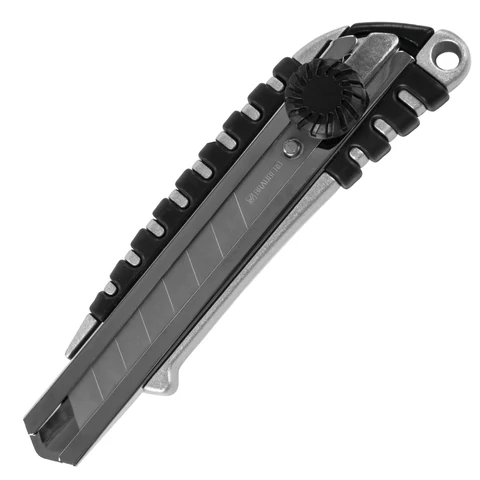 Нож канцелярский 18 мм BRAUBERG "Metallic", роликовый фиксатор, резиновые вставки, металл