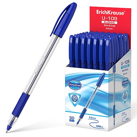 Ручка шариковая Erich Krause Ultra Glide Technology U-109 Classic Stick&Grip синяя 1,0мм (50шт/уп)