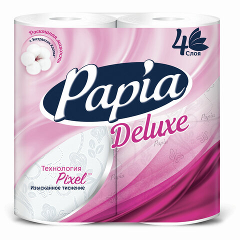 Бумага туалетная быт., спайка 4 шт., 4-слойная (4х16 м), PAPIA DELUXE, белая