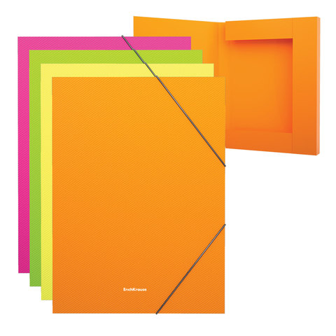Папка на резинках ERICH KRAUSE "Glance Neon", А4, 30 мм, до 300 листов, 600 мкм, ассорти