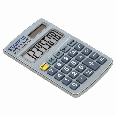 Калькулятор карманный STAFF STF-1008 металлический (103х62 мм), 8 разрядов, двойное питание