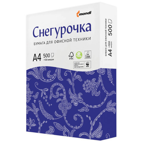 Бумага офисная А4, СНЕГУРОЧКА, 80 г/м2, 500 л. (1уп=5пачек)