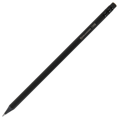 Карандаши чернографитные BRAUBERG НАБОР 6 шт., "Black Jack", НВ, с резинкой, черные, дерево, заточен