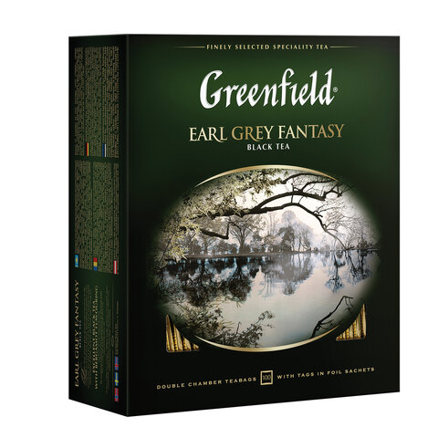 Чай GREENFIELD "Earl Grey Fantasy", черный с бергамотом, 100 пакетиков в конвертах по 2 г
