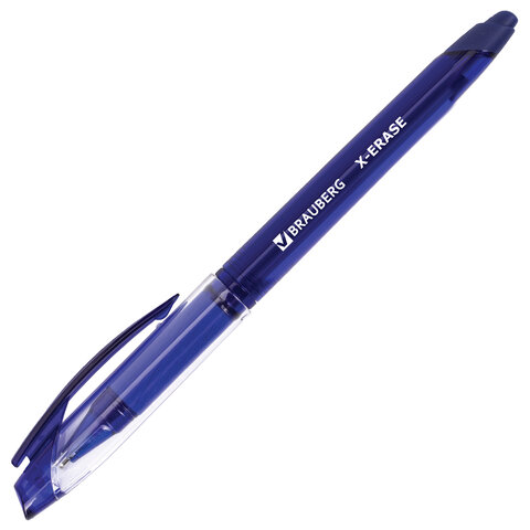 Ручка стираемая гелевая с грипом BRAUBERG "X-ERASE", СИНЯЯ, корпус синий, линия письма 0,35 мм