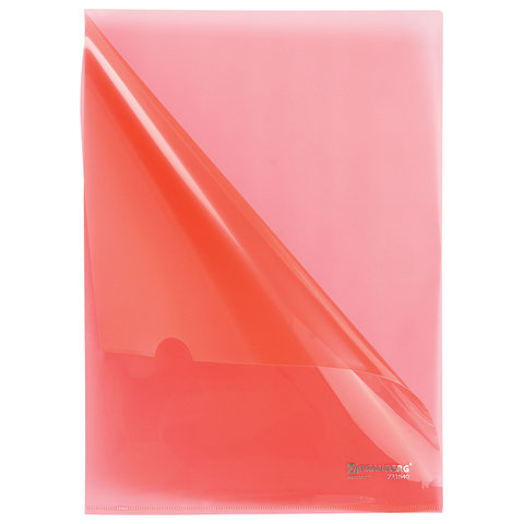 Папка-уголок жесткая BRAUBERG, красная, 0,15 мм